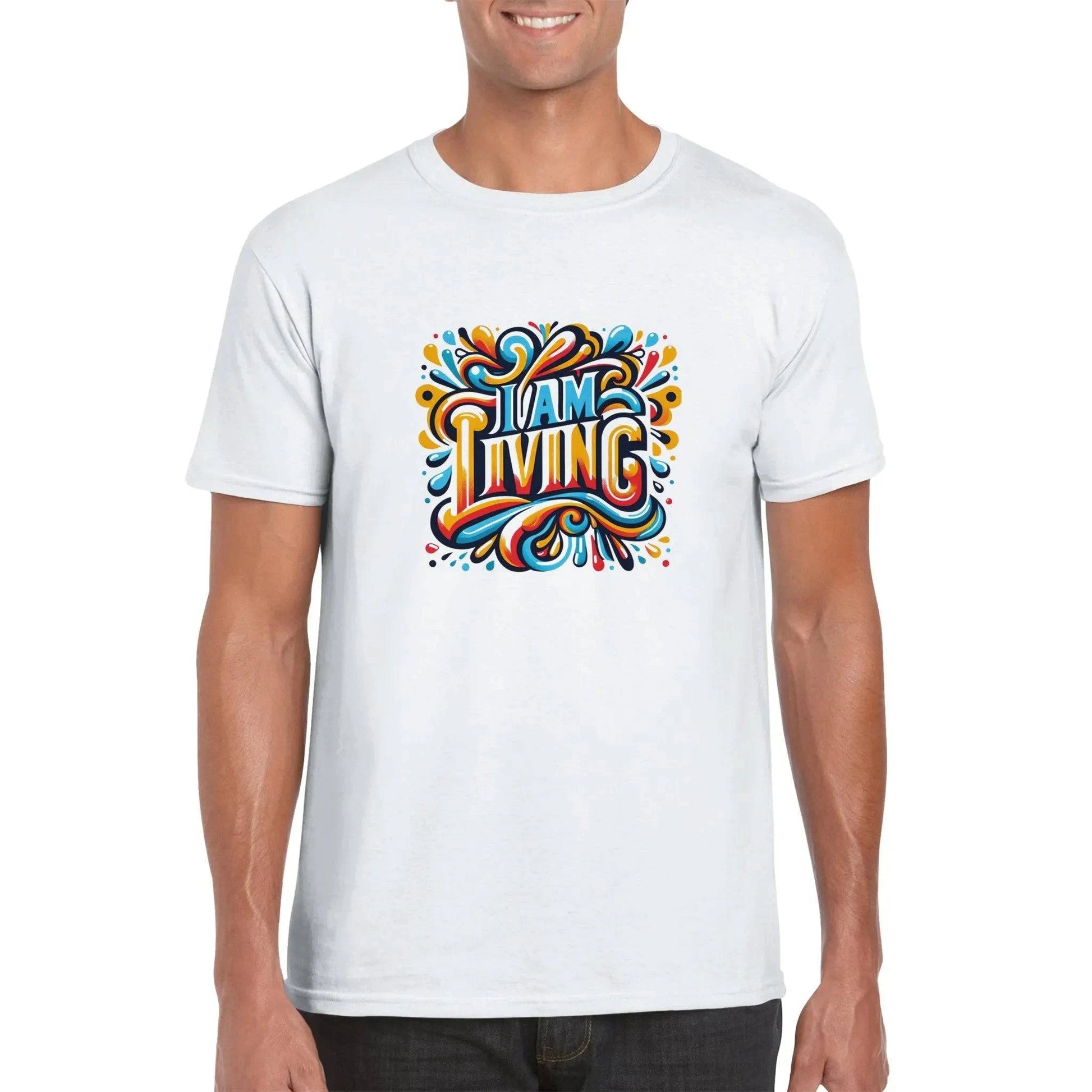 Classic Crewneck "I Am Living" T-Shirt - 100% soft, breathable cotton - BeinCart