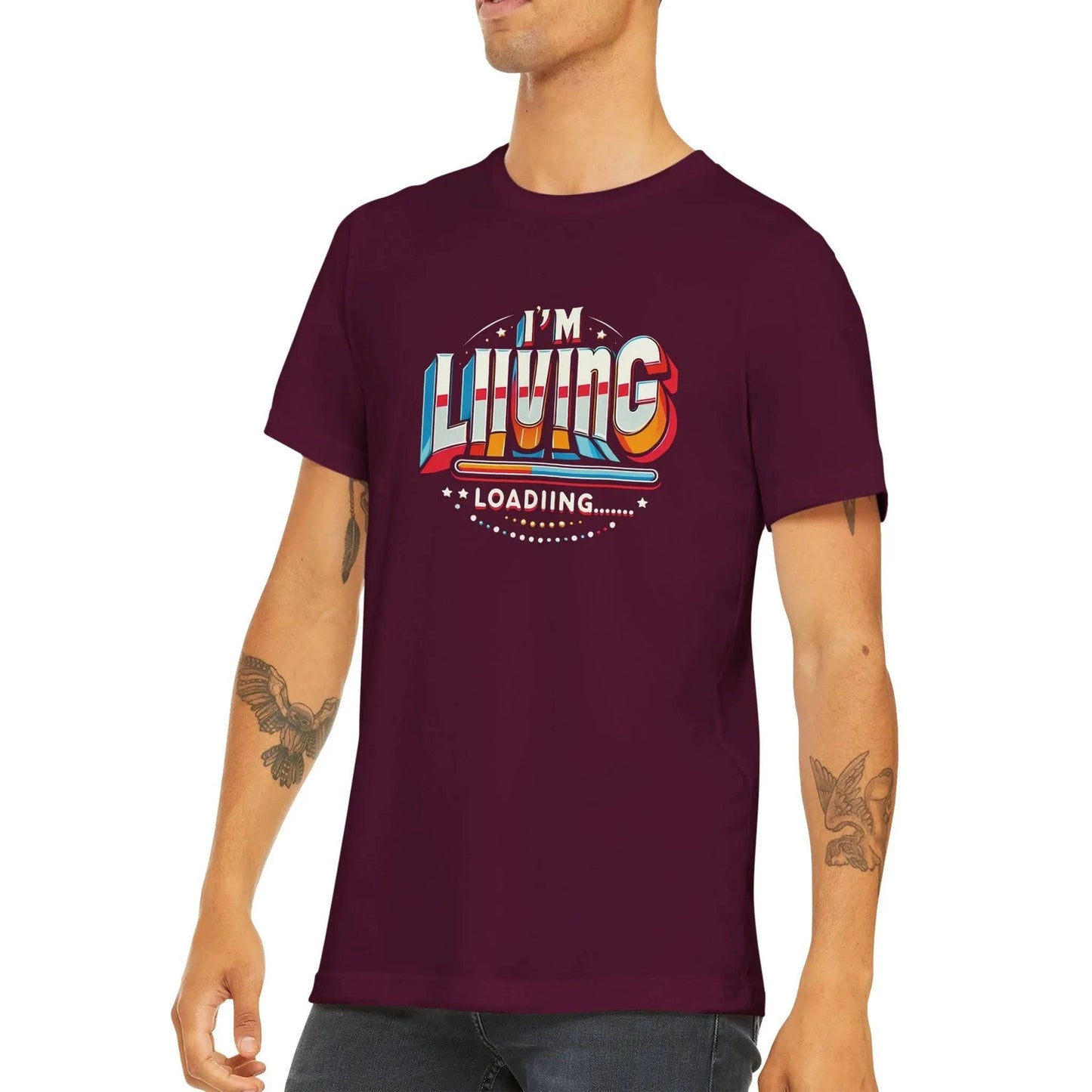 Motivational Classic Crewneck "I Am Living, I Am Loading" T-Shirt  - 100% soft, breathable cotton - BeinCart